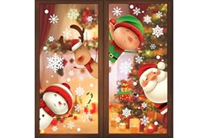 DIYDEC 82pcs Christmas Window Cling Stickers, 5 Sheet Reusable Xmas Window Decorations Santa Claus Reindeer Snowflakes Double Sides Windows Static Cling Decals for Glass Xmas Window Decorations