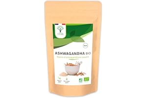 BIOPTIMAL NUTRITION NATURELLE Bioptimal - Racines d'Ashwagandha Indien Bio en Poudre - Withania Somnifera 100% Pur - Sommeil Anti-Stress Libido Adaptogène - Contrôlé et Conditionné en France - Certifié Ecocert - 100g
