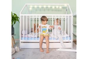 Alcube® Charlie Lit bébé 60x120 cm avec tiroir, lit Maison 120x60 en Bois Massif, réglable en Hauteur et Convertible en lit Junior - Blanc