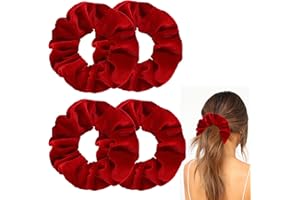WY LIGHTING LEVEL 4 elastici per capelli in velluto, grandi, spessi e morbidi, elastici per coda di cavallo, idea regalo per ragazze e donne, accessori per capelli per San Valentino (rosso)