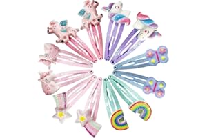 WISHSTAR 12 Stück Haarspangen Einhorn, Haarreifen Glitzer, Cartoon Clips für Mädchen und Kinder, Niedliche Haarspangen für Geburtstag, Haar Accessoire