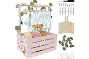 PANDAHUG Wooden Baby Shower Crate Closet with Handle Large Capacity Baby Shower Basket Baby Clothes Rack Portable Newborn Baby Storage Crate Hamper Pregnancy Gifts for New Parents(Pink)
