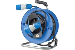 as - Schwabe Camping Kabeltrommel 25 m - Spannungsanzeige - 1,5 m Anschlussleitung mit CEE Stecker - 1 CEE-Kupplung 230V/16A/3-polig - Outdoor Kabeltrommel - Spritzwasserschutz IP44 - Blau, 12270