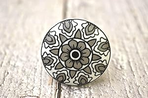 ARTISNO Lot de 10 boutons de porte et d'armoire en céramique peints à la main – Poignées de tiroir et d'armoire décoratives vintage pour cuisine, salle de bain, commode et armoire – Gris et blanc