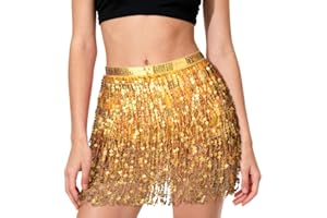 AYBUY Falda de Danza del Vientre para Mujer, Falda Flecos, Faldas Lentejuelas Mujer, Disfraz de Danza del Vientre para Danza del Vientre, raje de Festival, Ballet, Disfraz de Rave