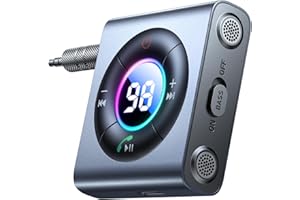 JOYROOM 2024 Aux Bluetooth Adapter for Car, 【HiFi Deep BASS Sound】 Bluetooth 5.4 Aux Adapter Car with Dual Mics, Bluetooth Receiver 3.5mm jack for Music/Hands-Free Calling, 26H Battery Life