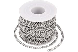 Craftdady 32.8 Feet Stainless Steel Curb Chain Link with Spool Unwelded Twisted Cross Cable Chain 5x3.5x1mm for Necklace Jewelry Making