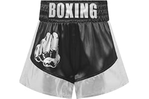 Oyolan Enfant Garcon Short de Boxe Muay Thai Kick Boxing MMA Short Combat Sport Taille Elastique Bermuda Métallique