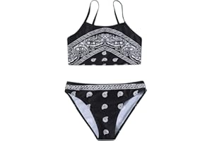 Topgrowth Accessorio Ragazze Costumi da Bagno Due Pezzi Bambina Due Pezzi Bikini Stampa Bella Bikini Set Bambine Ragazze per 7-14 Anni Beachwear (Nero, 11-12 anni)