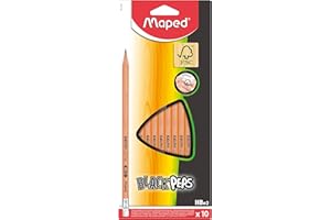 Maped - Crayons Graphite Black’Peps - Crayons à Papier HB Embout Gomme - Ergonomique - Triangulaire - Lot de 10 Crayons Papier HB