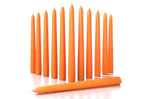 CANDWAX 8 inch Taper Candles Set of 12 - Dinner Candles Dripless - Tall Candles Long Burning Perfect for Dinner, Party or Wedding Candles Decor - Orange Candles