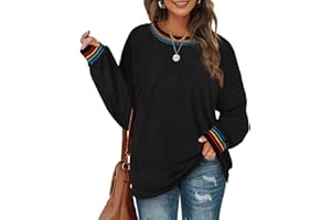 Aokosor Sweatshirt Fleece Damen ohne Kapuze Dünn Pullover Lang Oberteile Langarmshirt Rundhalsausschnitt Tunika Loose Fit Long Sleeve Shirt für Winter