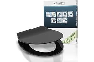 SCHÜTTE SLIM WC-Sitz | Duroplast Toilettensitz mit Absenkautomatik | Toilettendeckel mit Schnellverschluss für einfache Reinigung | Klobrille geprüft bis 175kg Belastbarkeit | Schwarz