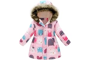 amropi Mantel Mädchen Geblümt Winterjacke mit Fellkapuze Warme Wintermantel Kinderjacke für 2-10 Jahre