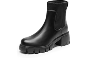 DREAM PAIRS Botines Mujer Chelsea con Tacon Ancho Botas de Moda para Otoño e Invierno SDAB2312W