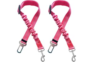 Xundefeng 2 Stücke Hund Auto Geschirre Sicherheitsgurt Hundeleine Leine Anti Shock Ruckdämpfer Haustier Katze Hunde Bungee Flexileine Einstellbar Lead Clip Sicherheitsgurte Rosa