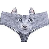 Ababalaya Damen Weich 3D Tierdruck Nette Slips mit Ohren Taillenumfang 64-76 cm