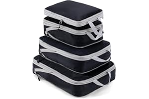 Meowoo Paczki Kompresyjne 4 w 1, Organizator Walizek Podróżnych z Rozszerzalną Kompresją, Wodoodporne Torby Podróżne do Walizek i Plecaka (Czarny)