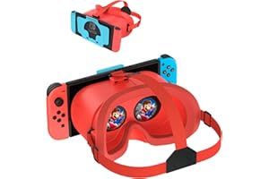 LONGLU Auriculares de Realidad Virtual para Nintendo Switch OLED y Switch, Lentes HD Ajustables y Diadema, cómodas Gafas 3D para Zelda, Mario Odyssey, Smash Bros VR Gaming (Rojo)