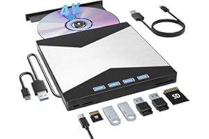 WBACON External Blu Ray Drives, 4K Portable Blu Ray Burner USB 3.0 Type-C UHD BD Player with SD/TF Port, CD/DVD Burner R/W 3D Blu Ray Drive, External 4k Blu Ray Drive Compatible with Windows Mac OS Laptop