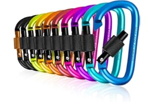 Hossom 8cm*10pz Moschettoni con Tappo a Vite Colorati, Alluminio Forma a D Moschettone Portachiavi Moschettone Arrampicata con Tappo a Vite per Campeggio, Trekking, Viaggi, Pesca, Escursione