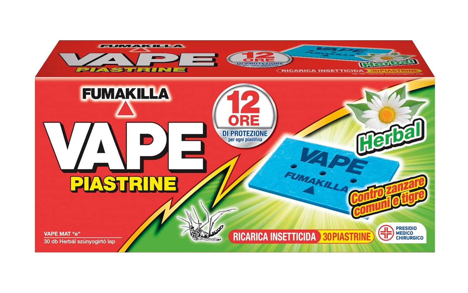 Vape Herbal,30 Piastrine Profumate alle Erbe, Protegge dalle Zanzare Comuni e Tigre, 12 Ore di Protezione in Ambienti chiusi e all'Aperto per Ogni Singola Piastrina