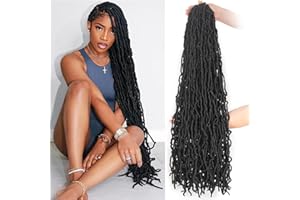 Xtrend 7 Packs 30 Pouces Nu Faux Locs Crochet Cheveux Longs Brun Foncé Pré-bouclé Gypsy Locs Crochet Cheveux Synthétique Déesse Faux Locs Tresses Extensions de Cheveux 1B#