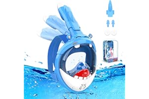 URMAXS Maschera da Snorkeling per Bambini a Forma di Squalo，Mare Maschere Subacquea 180° Visuale Panoramica Immersioni Anti Appannamento e Infiltrazioni Design