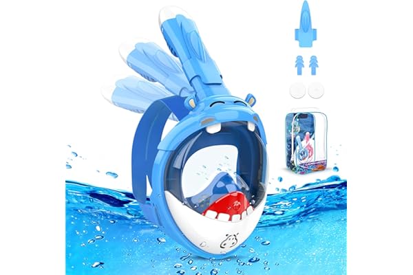 Masque de Plongée Enfants Intégral,180° HD Anti-Leak Anti-Fog Masque de plongée pour Enfants Système de Jouets avec Tuba à Sec Design Mignon pour Les Enfants de 4~14 Ans