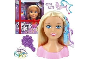 DANIEL JAMES HOUSEWARES Sweet Girl Doll Styling Head with 20 Hair Accessories - Kids' Hairdressing Head with Clips, Bobbles and Brush - Thick Blonde Hair for Girls 3+