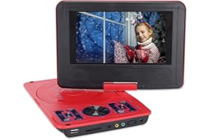 Zunate Lecteur DVD Portable, à écran HD de 6,8 Pouces, Prise en Charge du Mobile Pivotant 270 Degrés, Cassette U Disk/SD/MMC, avec Télécommande, pour Voiture/enfants(UE-rouge)