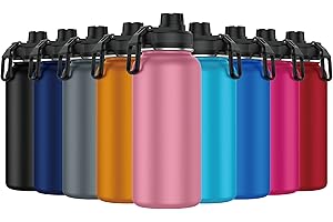 Mi Ko Mi Ka Botella de Agua de Acero Inoxidable - Botella Térmica Reutilizable Deportiva | Sin BPA | Mantiene Frio y Calor | Termo y Hermética - A Prueba de Fugas (1 Litro V2, Rosa)