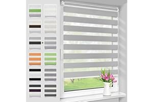 Deswell Store Enrouleur Jour Nuit sans Perçage, Store Tamisant pour Fenêtre ou Porte, Installation Facile avec Clips, pour Chambre, Salon, Cuisine, Bureau, 60l x 150L cm (l x L) Gris