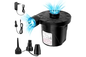 FRECOO Pompa ad Aria Elettrica, 2 in 1 Gonfiatore Portatile con 3 Ugelli, per materassi gonfiabili per piscine, barche, giocattoli gonfiabili o campeggio