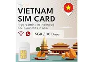 ‎TRAVSIM travSIM Karta SIM Wietnam | 6 GB danych mobilnych z prędkością 4G/5G | Roaming w ponad 5 krajach azjatyckich | Plan karty SIM w Wietnamie ważny przez 30 dni