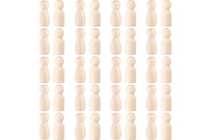 Toyvian Wooden Peg Dolls Unfinished, 1-1/3 inch Wood Peg Dolls, Pack of 40 Wooden People s for DIY Crafting Painting Handicrafts Games