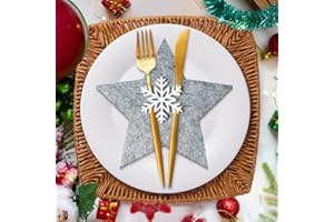 QUOHE Cestas para Cubiertos de Fieltro Navideño, 12 Pcs Estrella Bolsa para Cubiertos Soporte para Cubiertos Decoración de Mesa de Fiesta Navidad, Gris Navidad Cuchillos Tenedores Cucharas Vajilla Bolsas