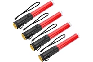 PATIKIL 4 Pack 11 Inch Signal Traffic Wand, Air Traffic Control Wand LED Flashlight with 3 Flashing Modes Side Clip Wrist Strap Lanyard for Parking Directing Guides, Red
