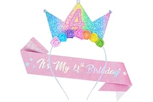 Dmnnlp 3rd Birthday Headband & Glitter Sash Set, Sparkle Princess Crown Hairband, birthday decoration Gift for 3 Year Old Girl