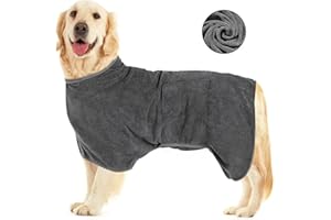 AmazeFun Hunde-Bademantel Mikrofaser,Mit Klettverschluss Schnell Trocknend Badetuch,Sehr Saugfähig, mit verstellbaren Trägern,Geeignet Für Große und Mittlere Hunde