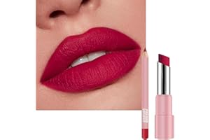 LYNTYAOU Rose Red Lipstick Lip Liner Set, Matte Pink Lipliner Long Lasting Waterproof Lip Stick, Non-fading Full-Coverage Highly Pigmented Lipsticks Lip Line Pencil Set, Gift for Women