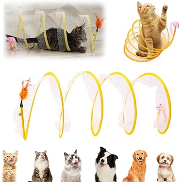 PawHut Kattentunnel, kattenspeelgoed met spel, kussen, opvouwbare speeltunnel van polyester, gecombineerd design, voor katten, knaagdieren, kleine dieren, meerkleurig, 105 x 65 x 28 cm