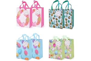 HBell 8 Stück Oster-Geschenktüten, Osterpapier-Partytüten, wiederverwendbare Papiertüten mit Griffen, Hasen-Ostereier-Geschenktüte, Gastgeschenke, Oster-Partyzubehör (Ostereier)