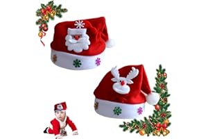 Rakiuty Bonnet pere Noel,Rouge Noël Chapeau,pour Fête de Vacances Rouge en Peluche Ornements,2 Pièces(Vieil Homme + Cerf) ﻿