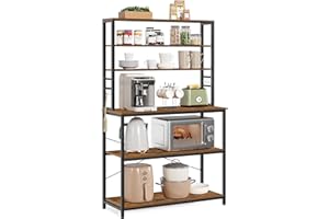 VASAGLE Scaffale Cucina, Mobile Cucina, Scaffale per Microonde, 6 Ripiani, 6 Ganci, Struttura in Acciaio, Stile Industriale, 40 x 100 x 167 cm, Marrone Vintage e Nero Inchiostro KKS039K01