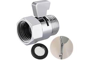 LUNPOEM Stop Douche, Vanne D'arrêt Pour Pomme De Douche Vanne D'angle, d’Arrêt Chrome G1/2 Universelle, Bouton Stop Douchette Laiton Anti-Fuite, 1/2 Chromé pour Tuyau, Pommeau et Poire