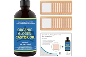HBAID Rizinusöl Packungen, Castor Oil Pack Wrap selbstklebende Rizinusölpackung aus Bio-Baumwolle(Öl nicht im Lieferumfang enthalten) (Rizinusöl+20 Stück-Hautfarbe)