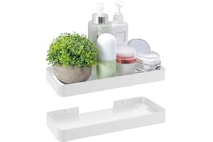 Z metnal Small Glass Bathroom Shelves, 25cm White Floating Shelf, Mini Wall Shelf for Bathroom Organizer With Glass, Wall Mounted, 2Pcs, 10 inch