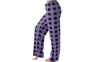 HSUAYEUD Schlafanzughosen für Damen 2024 Baumwolle Karierte Pyjamahose Comfy Winter Weich Nachtwäsche Hose Freizeithose mit Taschen