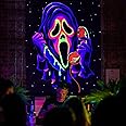 Simpkeely Blacklight Horror Face Tapestry, UV Reactive Ghost Wall Hanging Tapestries, Glow in the Dark Party Backdrop Halloween Decoration Tapestry for Bedroom, Living Room - 150cm x 200cm